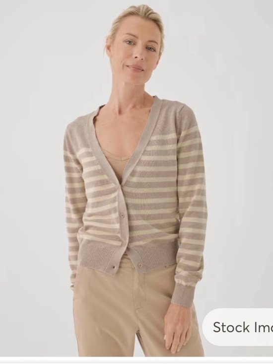 Pact Sweaters - Pact Women’s Classic Fine Knit Cardigan Everyday Oat Stripe Size Large